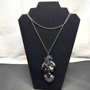 Heart Cluster Necklace Women OS Silver Black Statement Goth Edgy